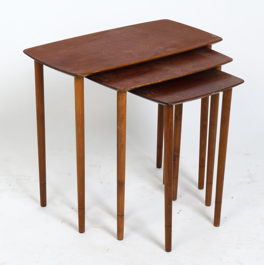ATTR. JASON DANISH TEAK NESTING TABLES C. 1960S (1 of 8)