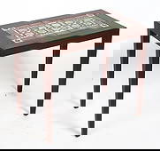 SEVERIN HANSEN ROSEWOOD & TILE SIDE TABLE C. 1960S: In collaboration with Royal Copenhagen. Rosewood side table with ceramic tiles inlaid to top. Tagged underneath. Denmark, circa 1960s. Dimensions: H 20" x W 23" x D 14". Conditions: Wear consistent