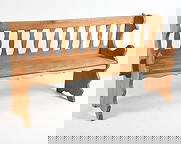 ALMUE STYLE SWEDISH OAK BENCH C. 1930S: Oak bench with sculptural carved sides. Sweden, circa 1930s. Dimensions: H 36" x W 67" x D 18". Condition: Minor rubs and dings. Wear consistent with age and use.