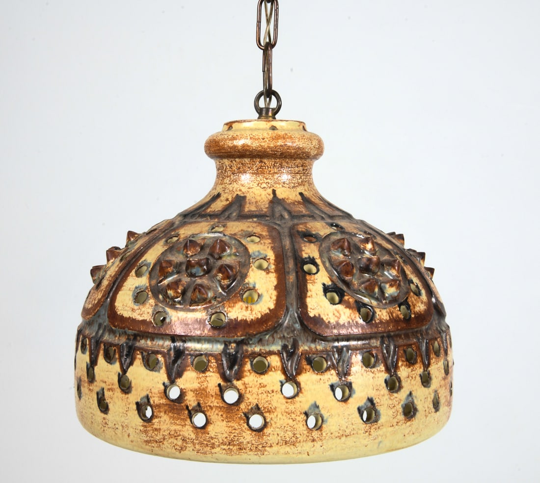 AXELLA DANISH CERAMIC PENDANT LIGHT C. 1970S: Tagged to interior. Denmark, circa 1970s. Dimensions: H 10" x Dia. 11.75". Condition: Wear consistent with age and use. Wiring untested.