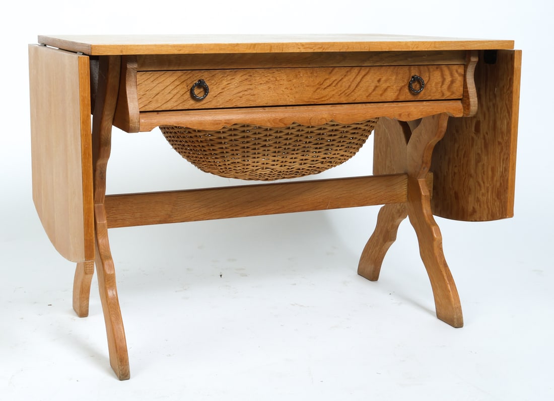 DANISH OAK DROP-LEAF SEWING TABLE C. 1970S (1 of 12)