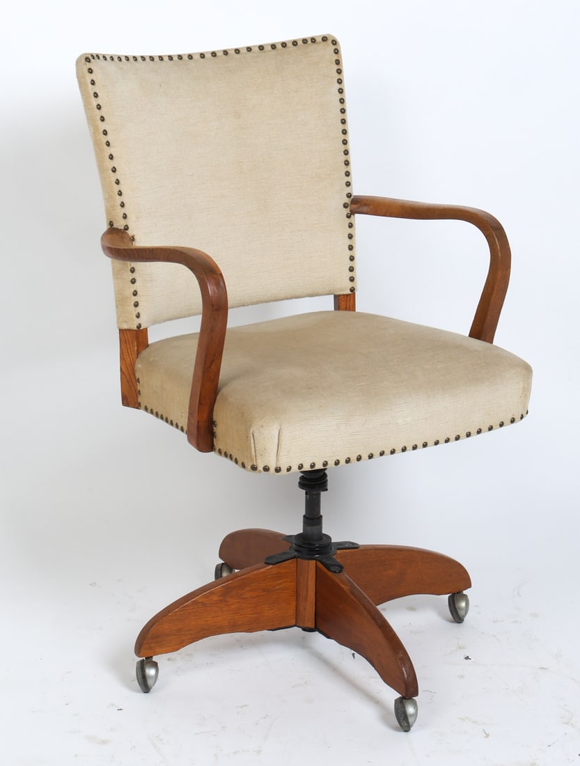 SCANDINAVIAN OAK & MOHAIR SWIVEL CHAIR C. 1970S (1 of 11)