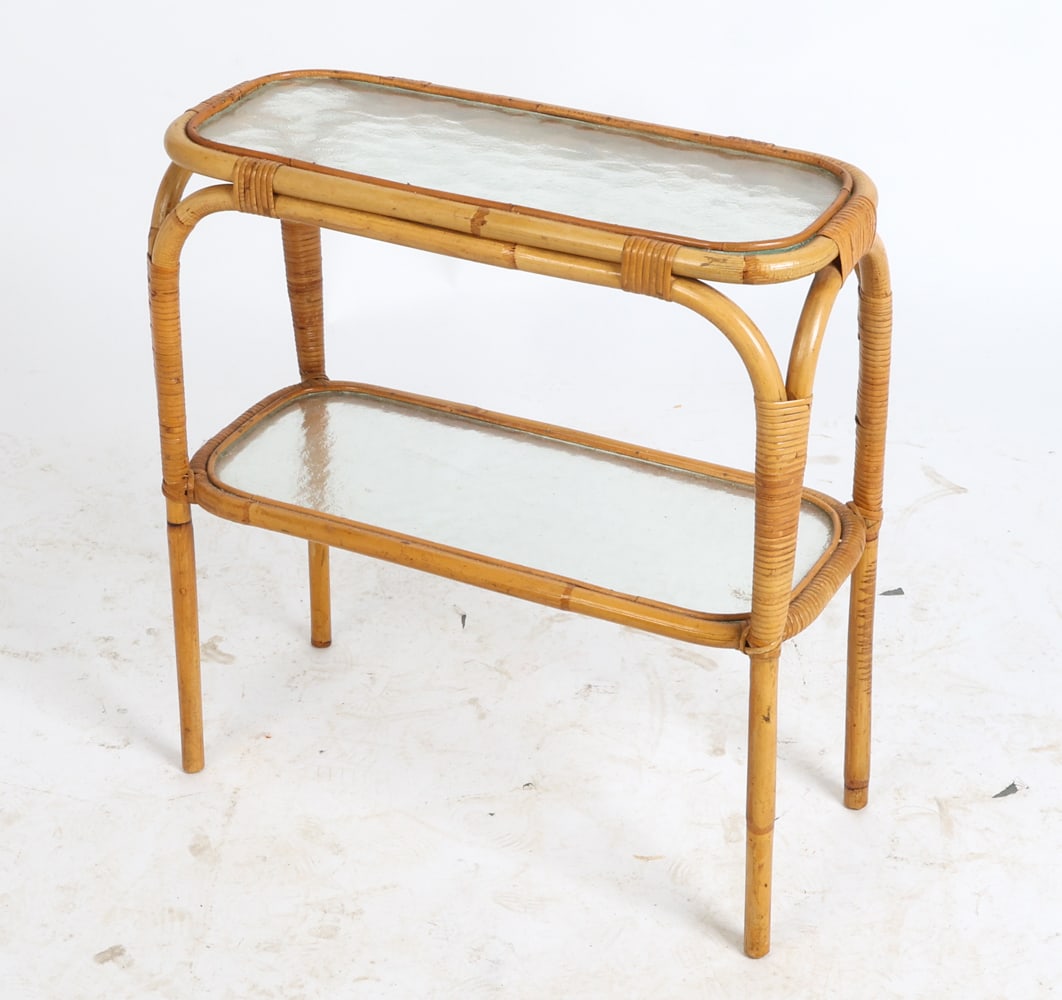 DANISH BAMBOO & GLASS SIDE TABLE C. 1970S (1 of 15)