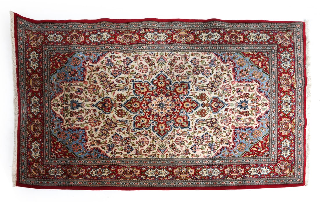 20TH CENTURY ORIENTAL RUG: Hand-knotted oriental rug with geometric designs. 20th century. Dimensions: W 97" x D 62.5". Condition: Overall good condition. Presents well.