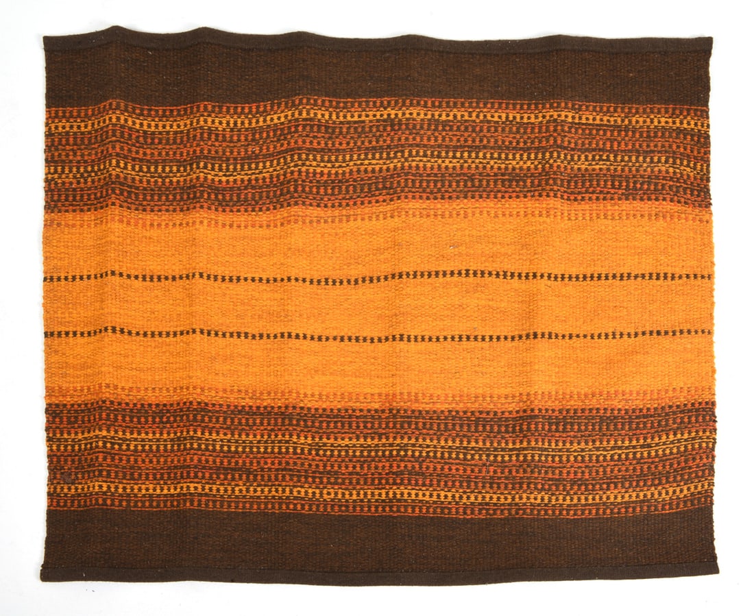VINTAGE WOOL RUG: Wool rug in striped pattern. 20th century. Dimensions: L 52.5" x W 42". Condition: Overall presents well.