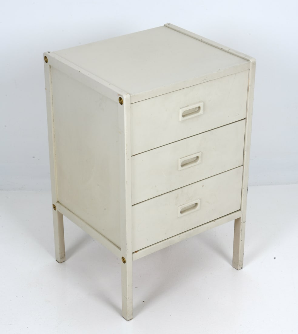 BERTIL FRIDHAGEN FOR BODAFORS PAINTED PINE CHEST: Painted pine side chest of drawers. Marked to inside on top drawer. Sweden, circa 1960s. Dimensions: H 27.75" x W 17.75" x D 15.75" Condition: Wear consistent with age and use, including rubs and ding