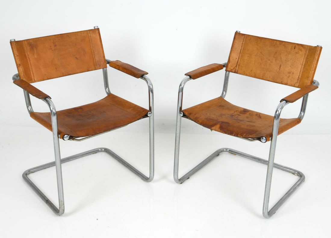 PAIR STAM & WEGNER STYLE ITALIAN LEATHER CHAIRS (1 of 12)