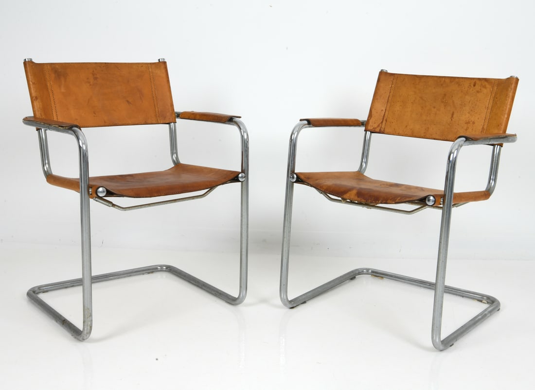 PAIR STAM & WEGNER STYLE ITALIAN LEATHER CHAIRS - 2
