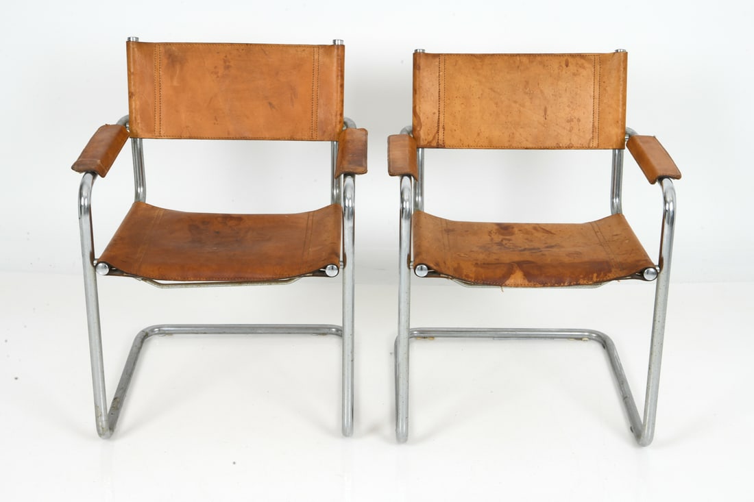 PAIR STAM & WEGNER STYLE ITALIAN LEATHER CHAIRS - 6