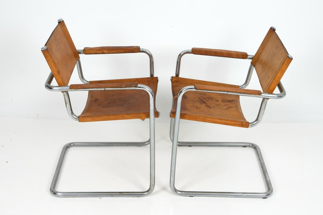 PAIR STAM & WEGNER STYLE ITALIAN LEATHER CHAIRS - 9
