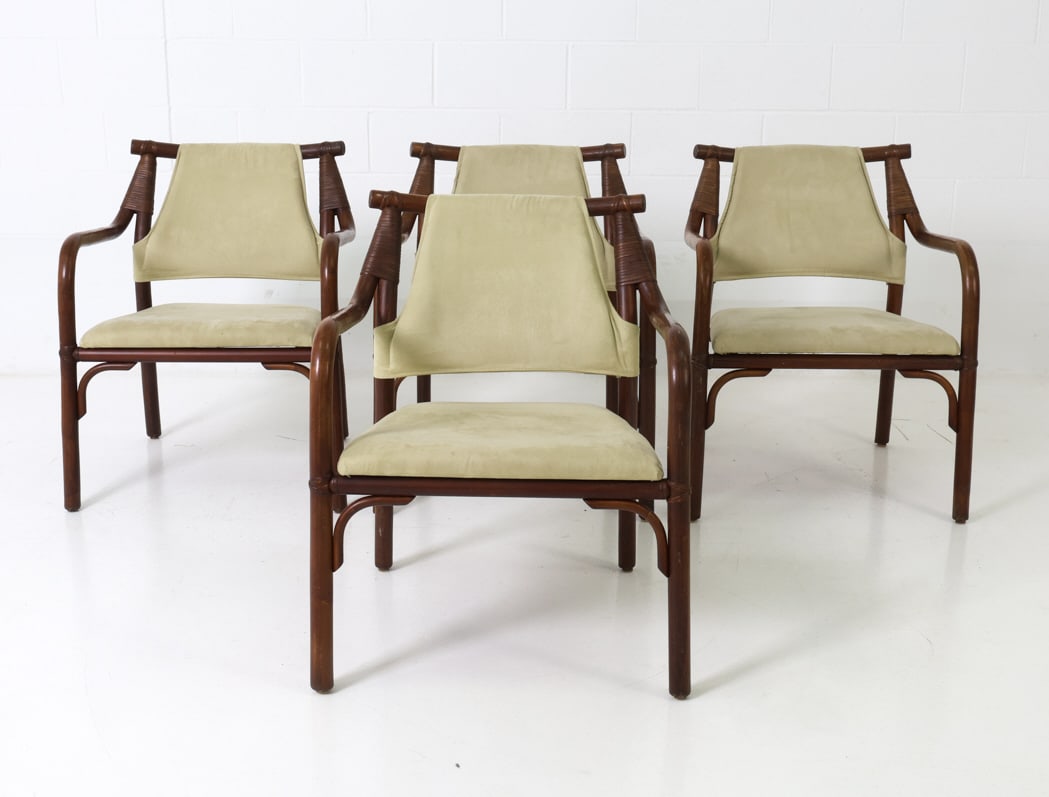(4) STYLE OF HORSNAES DANISH BAMBOO & SUEDE CHAIRS (1 of 16)