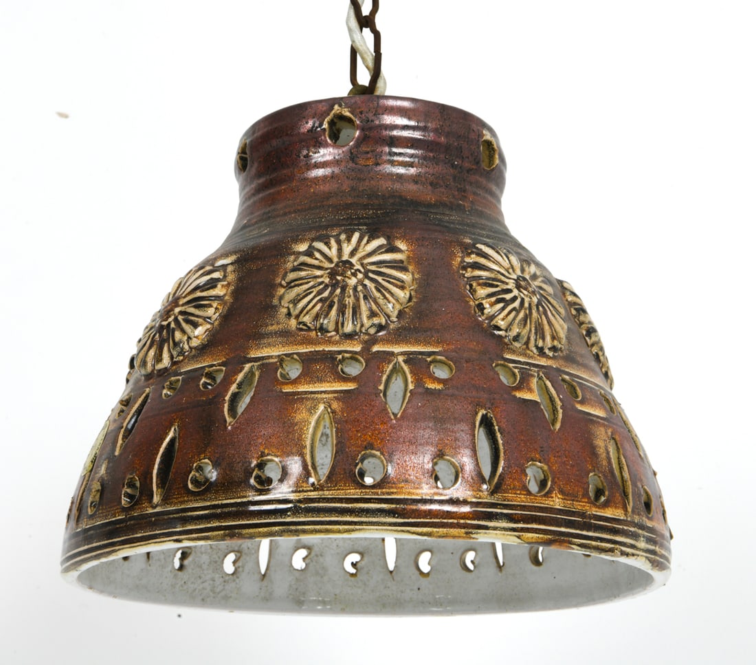 DANISH CERAMIC PENDANT LIGHT CIRCA 1970'S: Denmark, circa 1970's. Dimensions: H 8.5" x Dia. 11" Condition: Not Tested. Wear consistent with age and use.
