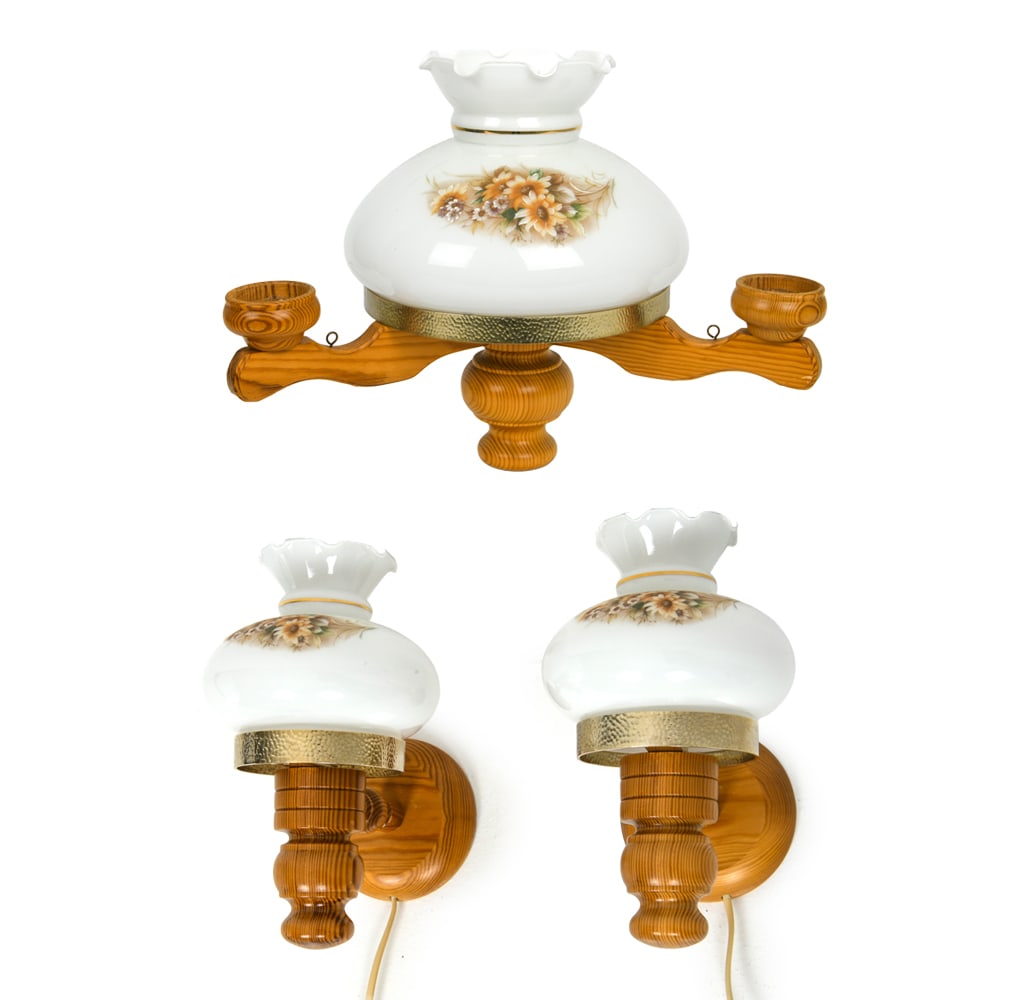 SJOMARKENS SWEDISH PINE CHANDELIER & SCONCES 1970S (1 of 14)