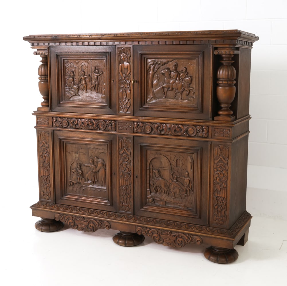 RENAISSANCE REVIVAL STYLE DANISH OAK CABINET (1 of 20)