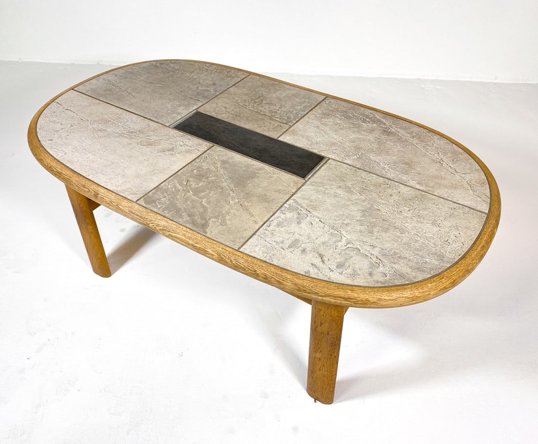 DANISH OAK & STONE COFFEE TABLE C. 1970S (1 of 13)