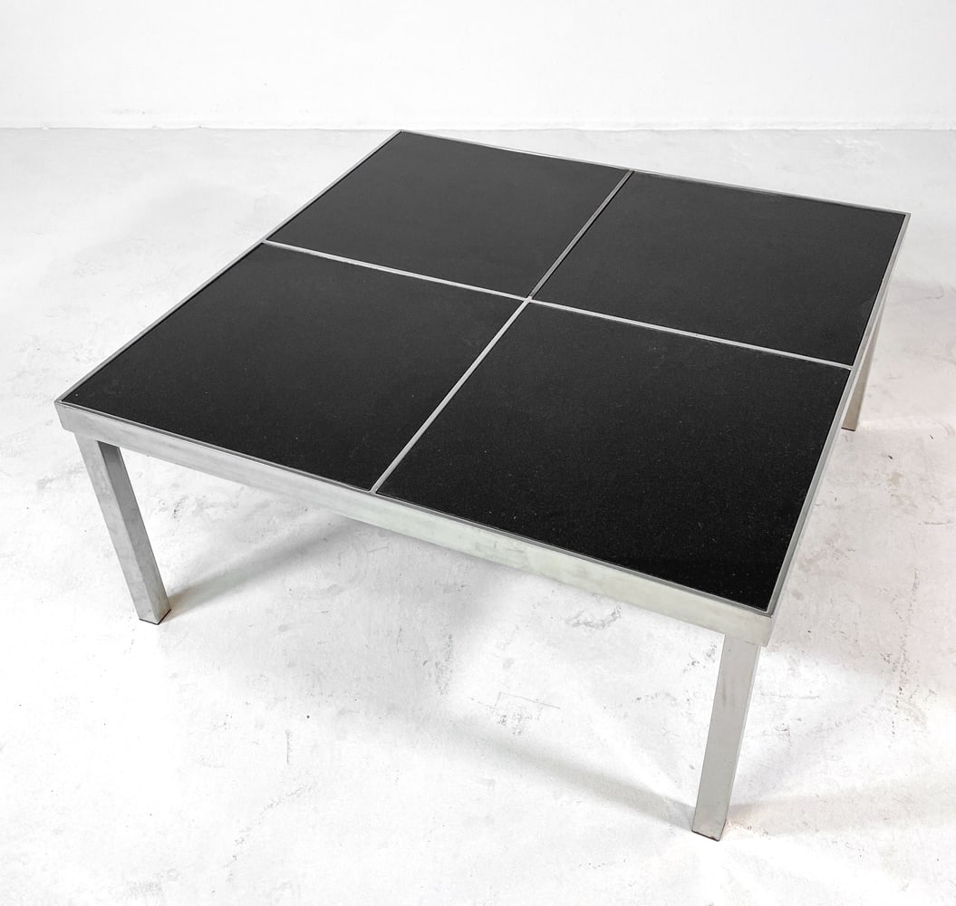 SCANDINAVIAN CHROME & STONE COFFEE TABLE C. 1970S (1 of 15)