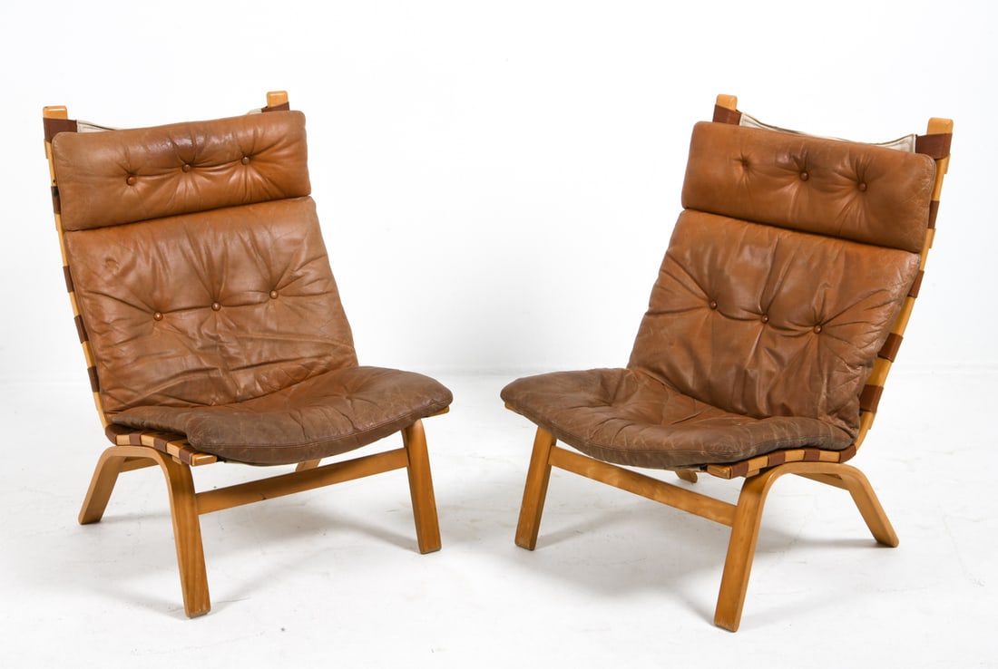 PAIR FARSTRUP DANISH LEATHER LOUNGE CHAIRS 1970S (1 of 10)