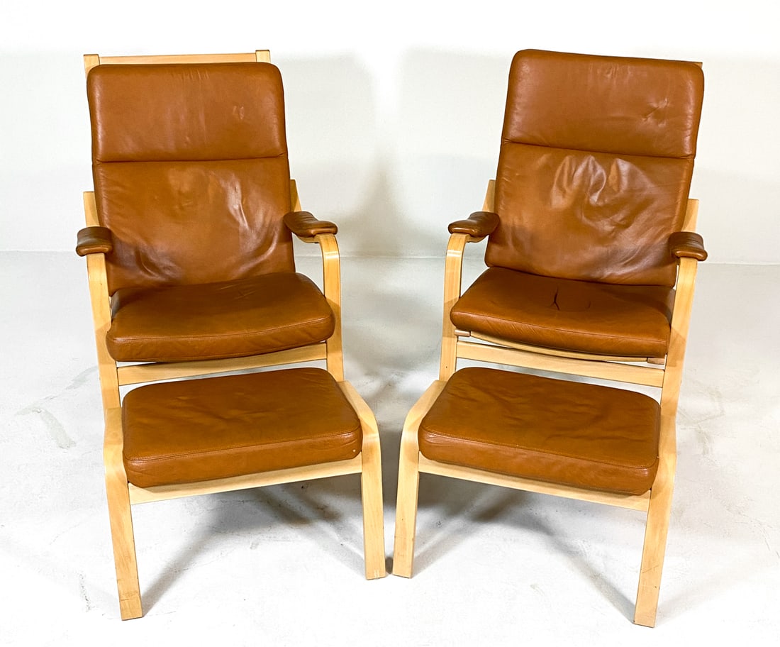 PAIR OF SKALMA BEECH EASY CHAIRS & OTTOMANS 1970S (1 of 16)