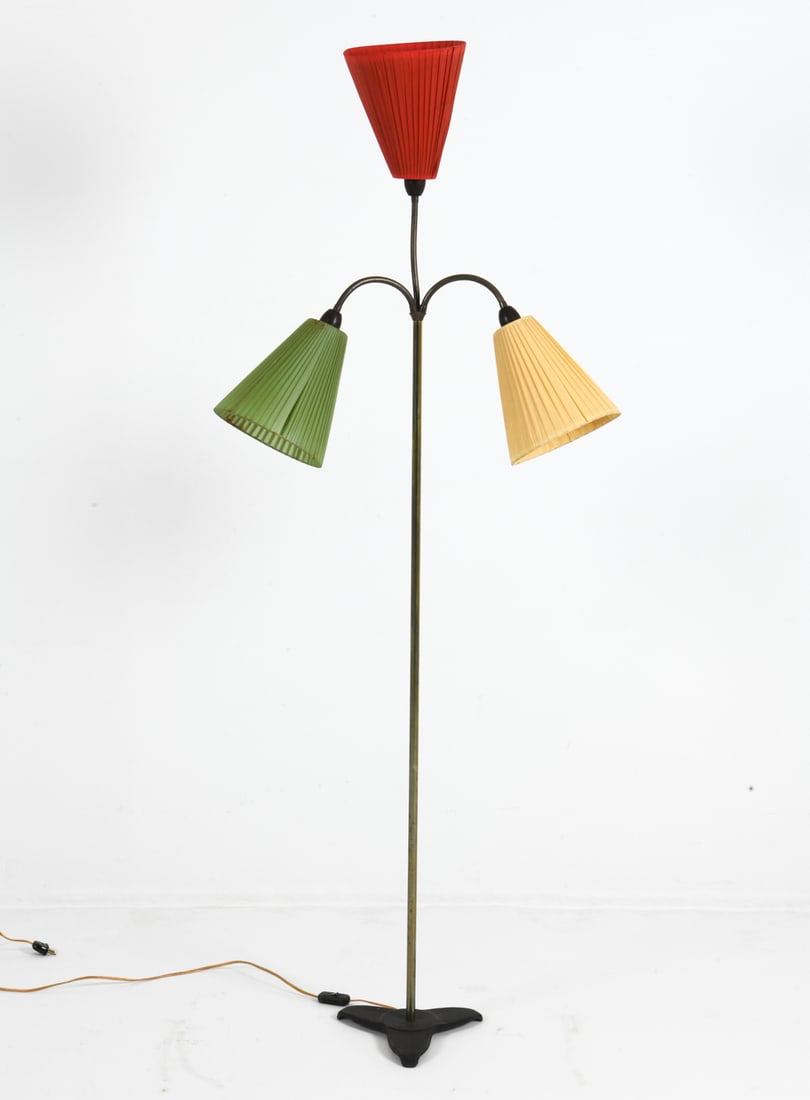SCANDINAVIAN BRASS THREE LIGHT FLOOR LAMP C. 1960S (1 of 12)