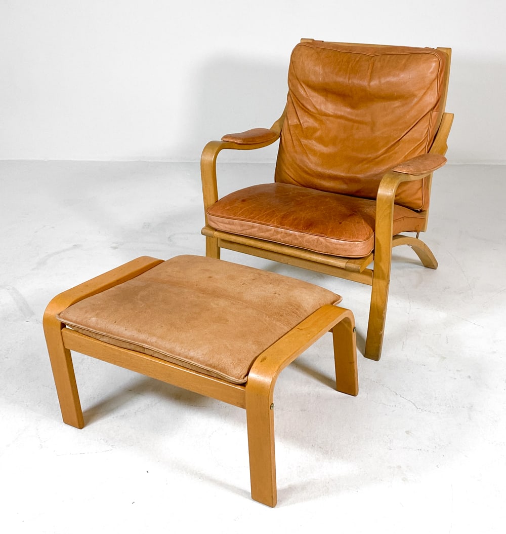 SKALMA STYLE DANISH LEATHER LOUNGE CHAIR & OTTOMAN (1 of 15)