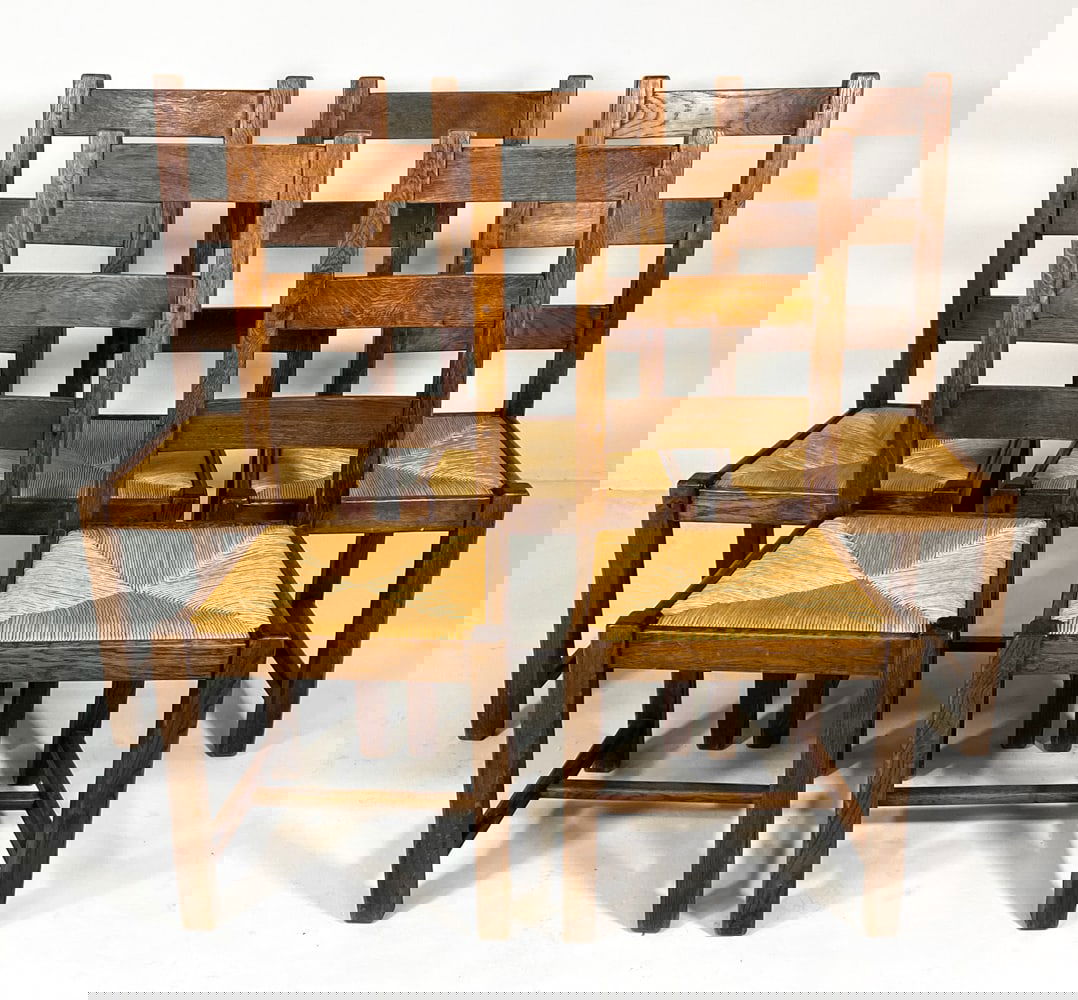 (5) DANISH OAK & RUSH DINING CHAIRS (1 of 19)