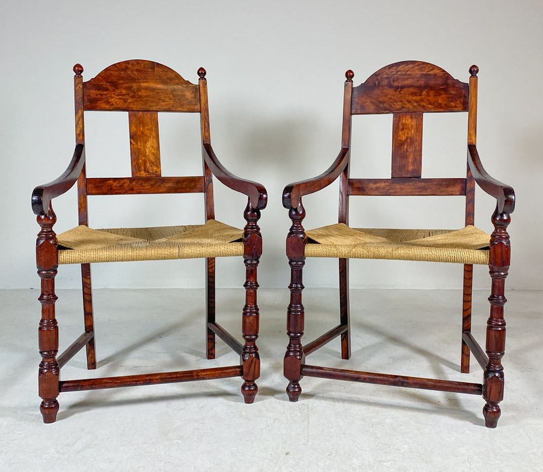 PAIR OF SCANDINAVIAN MAHOGANY & RUSH ARMCHAIRS (1 of 19)