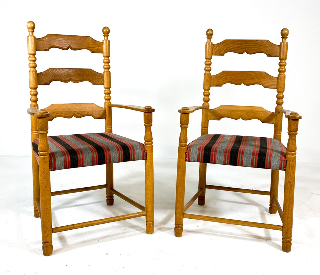 PAIR DANISH OAK HIGH-BACK DINING ARMCHAIRS 1970S (1 of 12)