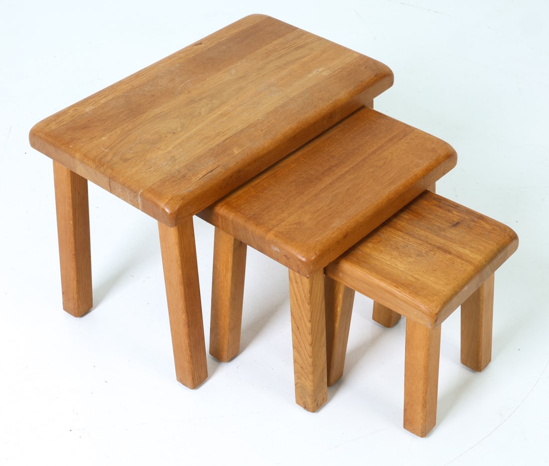 (3) BRUTALIST DUTCH OAK NESTING TABLES C. 1970S (1 of 20)