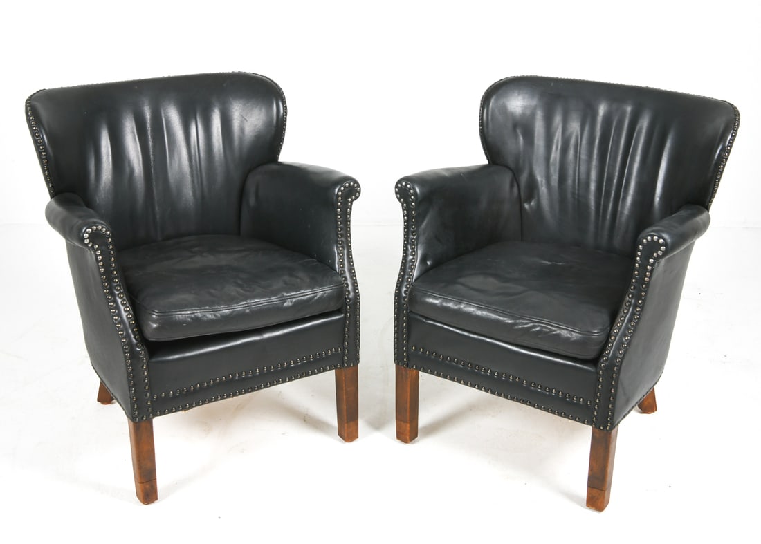 PAIR OF DANISH LEATHER LOUNGE CHAIRS C. 1930S (1 of 17)
