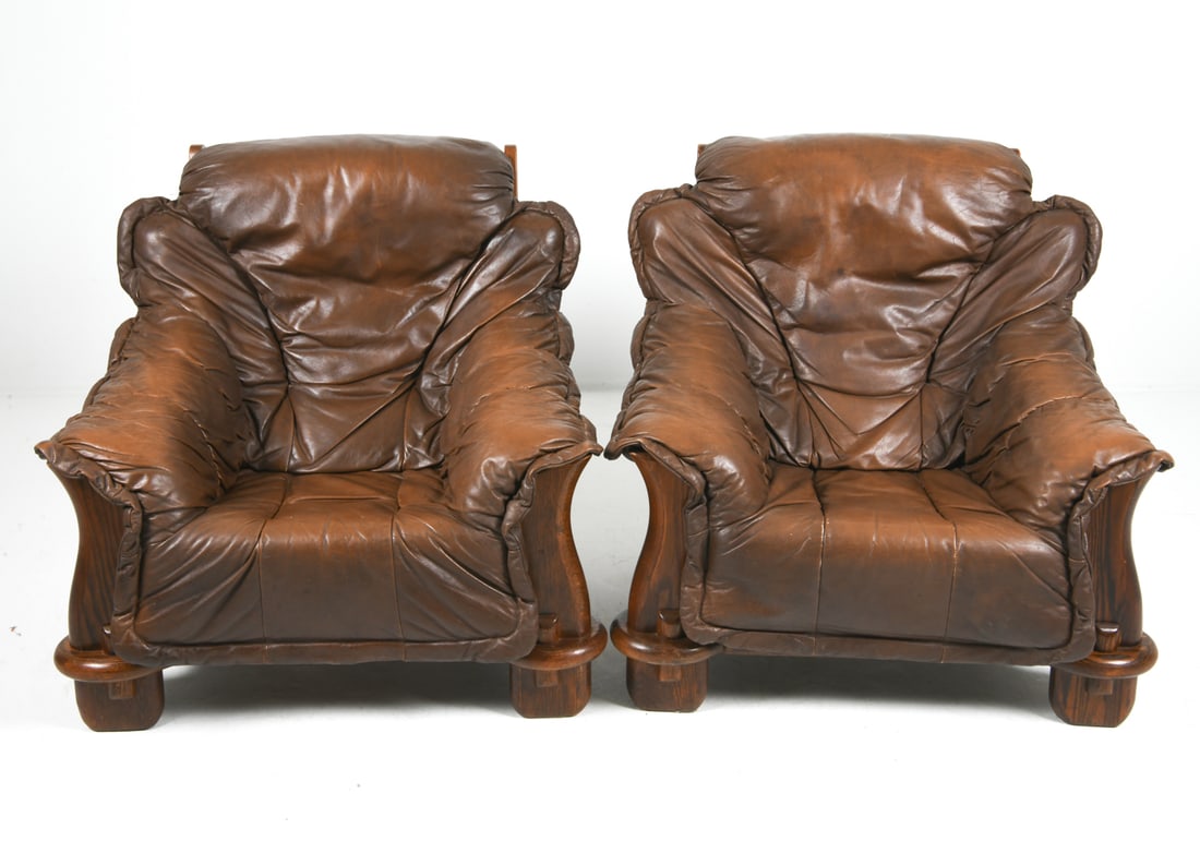 PAIR BRUTALIST GERMAN LEATHER LOUNGE CHAIRS 1960S (1 of 12)