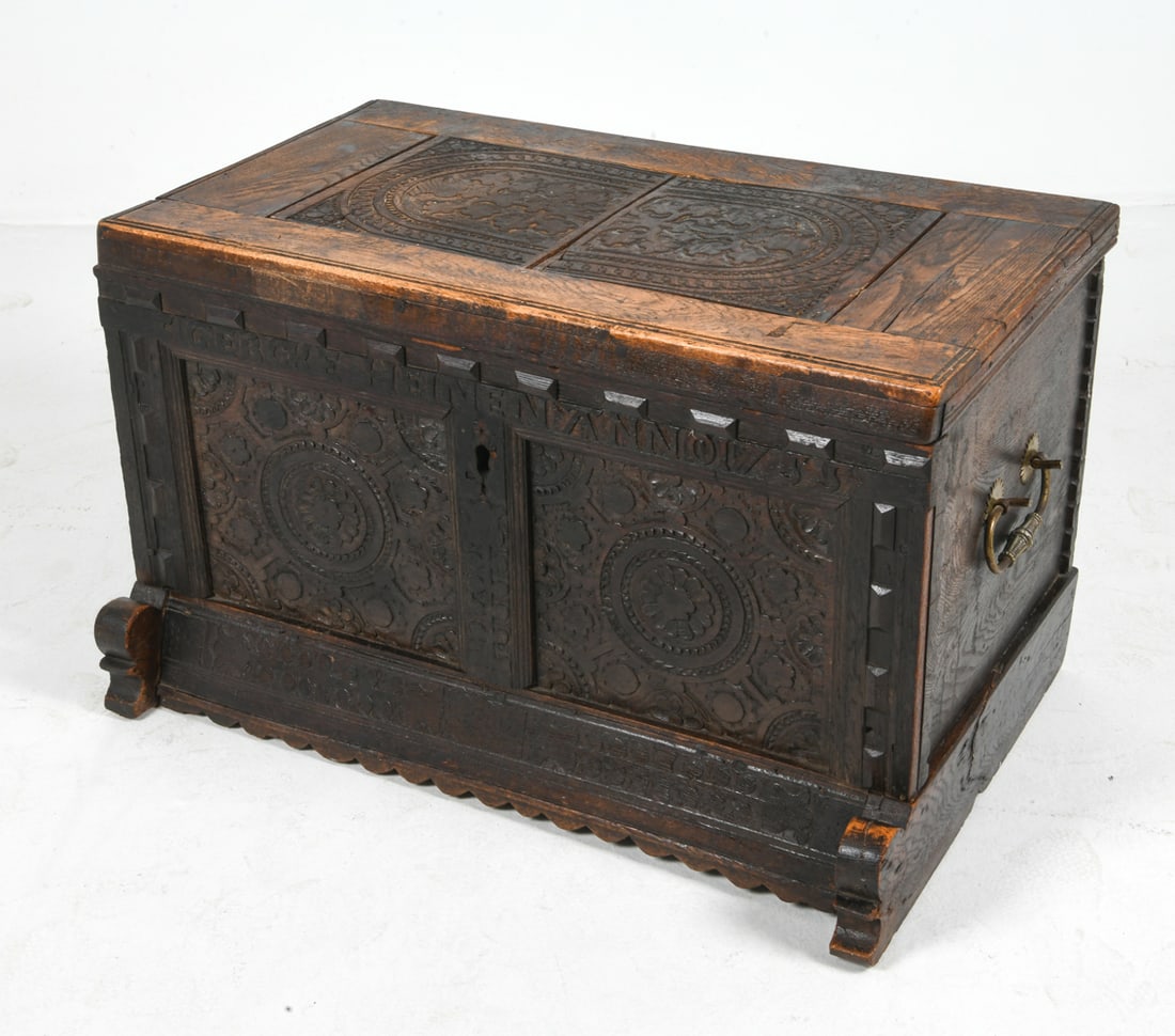 ANTIQUE DANISH CARVED OAK CHEST 18TH C. (1 of 20)