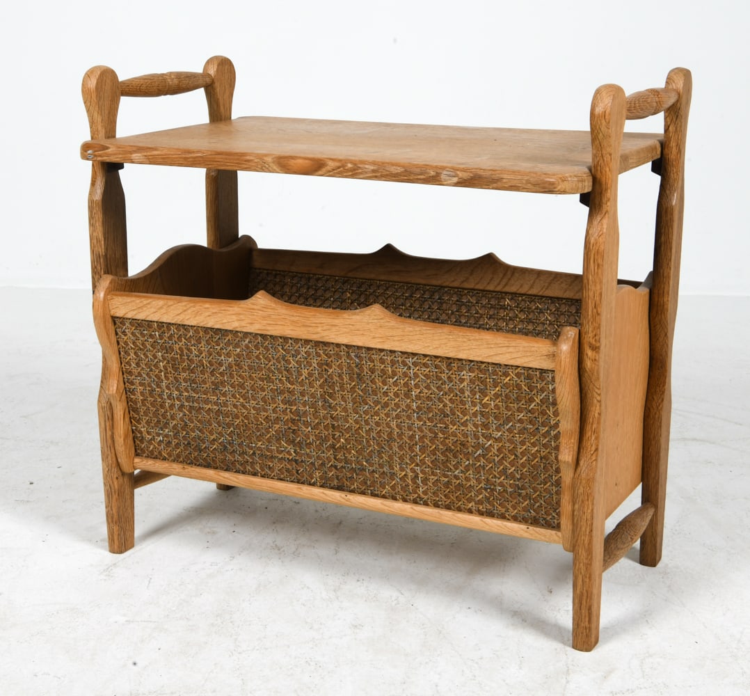 DANISH OAK & CANE MAGAZINE RACK C. 1970S (1 of 14)