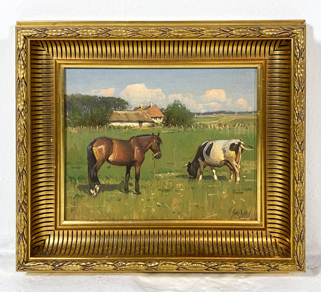 DANISH LANDSACPE W/ HORSE & COW O/C (1 of 8)