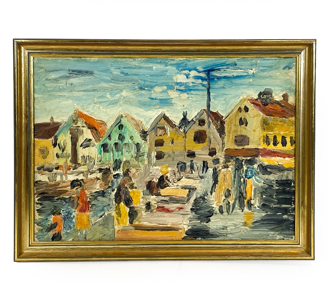 DANISH EXPRESSIONIST TOWN PAINTING O/C (1 of 4)