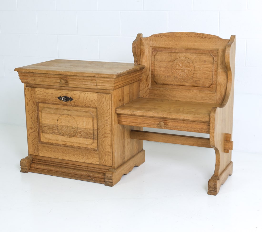 ARTS & CRAFTS STYLE POLISH OAK HALL BENCH C. 1930S (1 of 19)