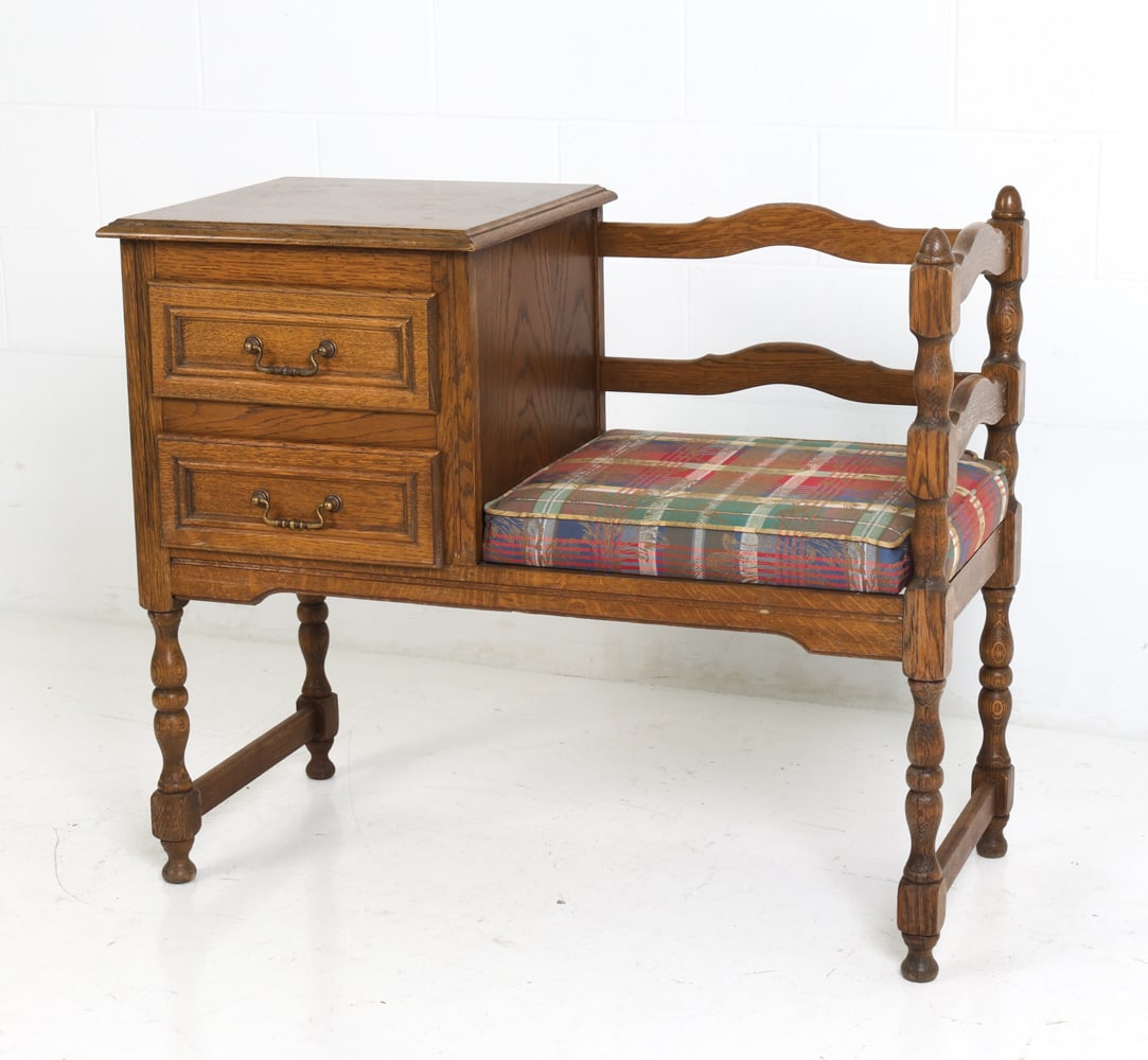 DUTCH OAK HALL BENCH C. 1940S (1 of 17)