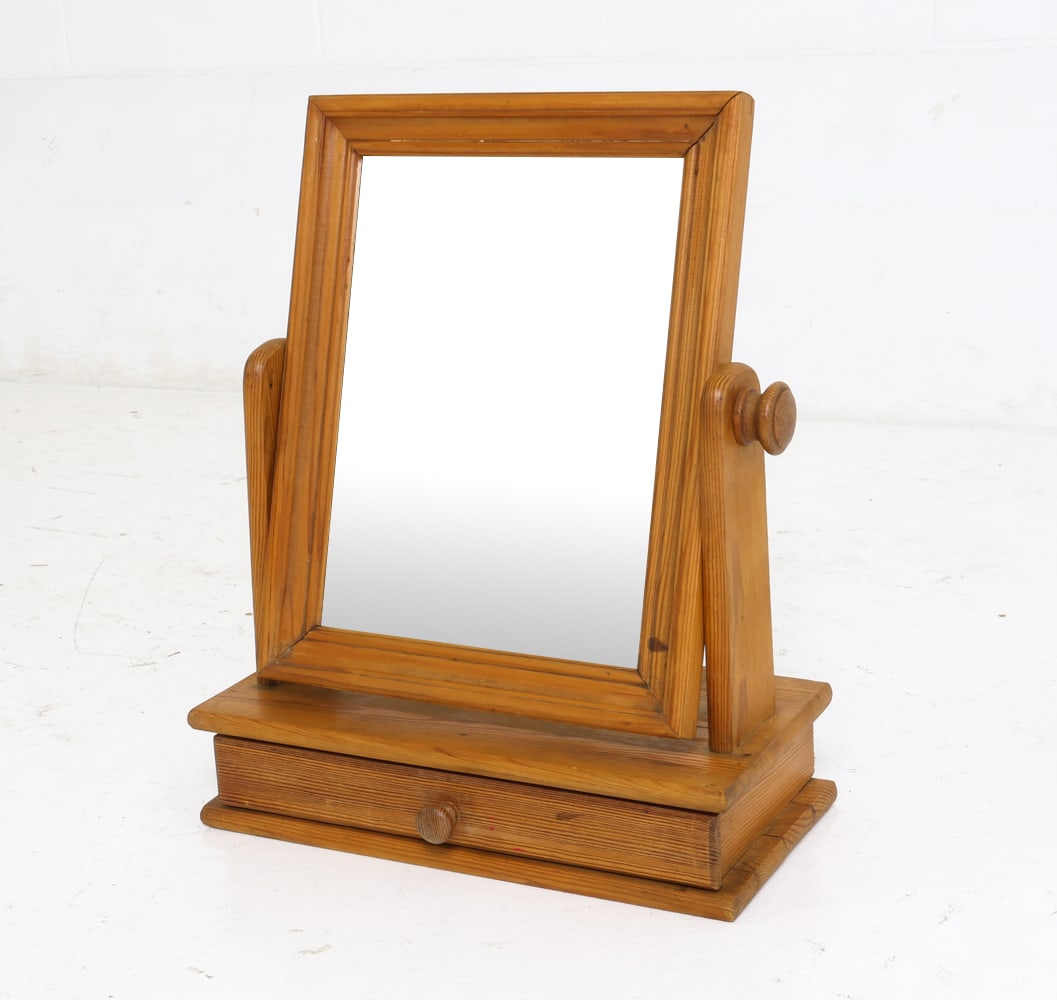 POLISH PINE VANITY TABLE MIRROR C. 1970S (1 of 15)