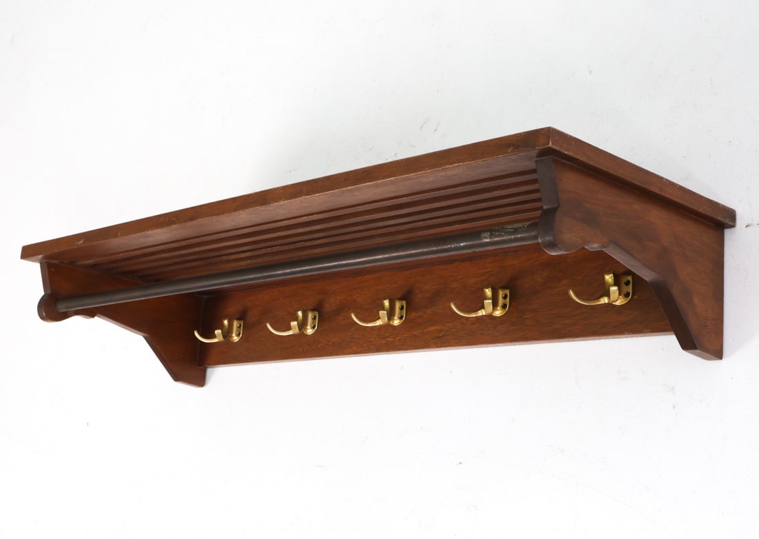GERMAN MAHOGANY WALL COAT RACK C. 1960S (1 of 14)