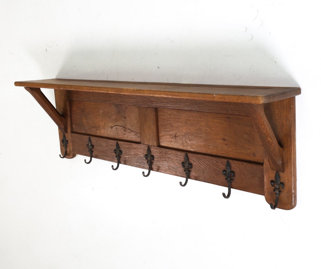 MID-CENTURY DUTCH OAK WALL COAT RACK CIRCA 1950'S (1 of 13)
