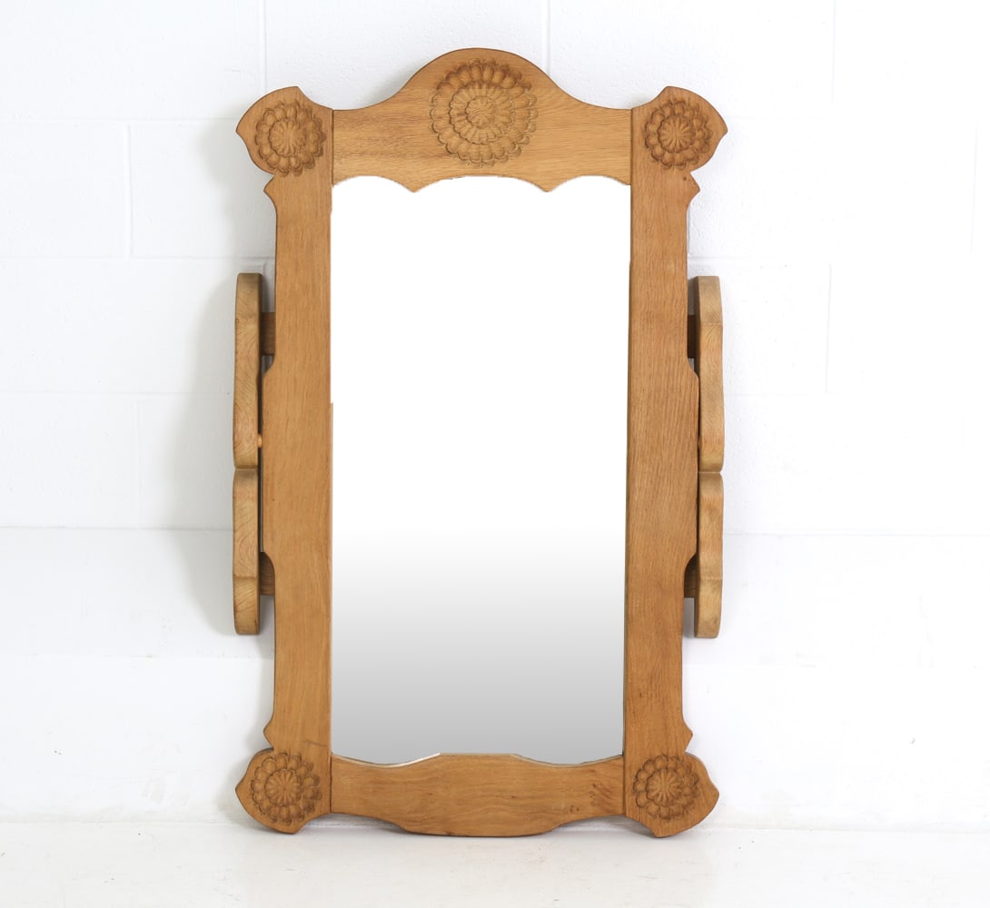 POLISH OAK VANITY MIRROR C. 1960S (1 of 15)