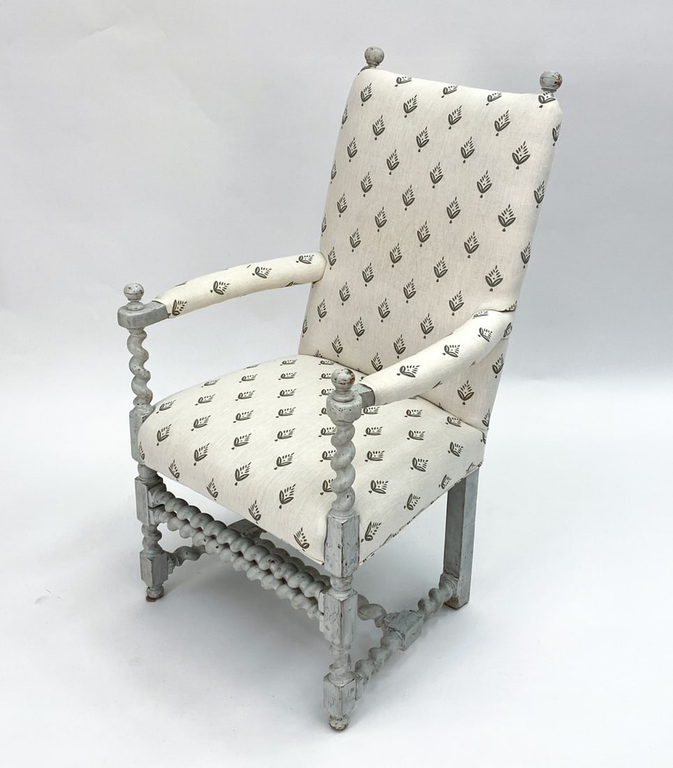 ANTIQUE LOUIS XIII STYLE PAINTED PINE ARMCHAIR (1 of 1)