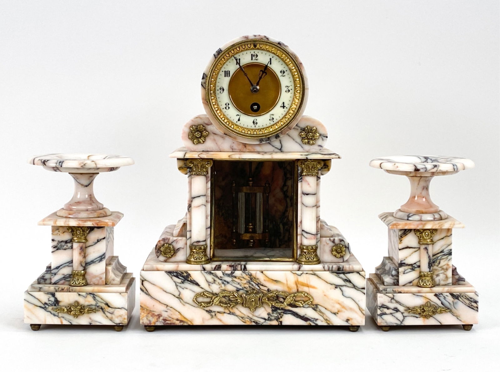 19TH C. FIGURED MARBLE CLOCK & GARNITURE SET (1 of 1)