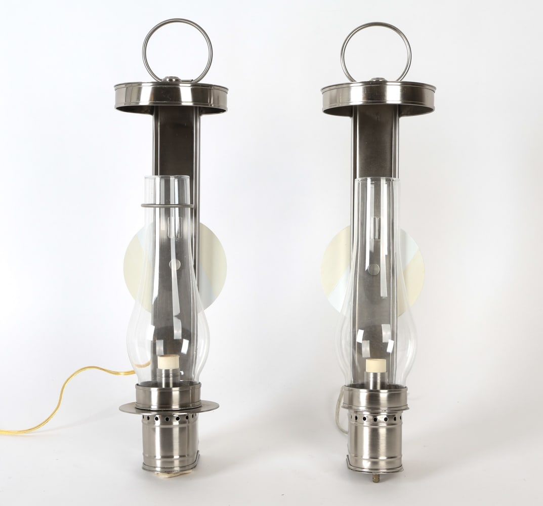 PAIR OF NICKEL PLATED BRASS WALL SCONCES (1 of 1)