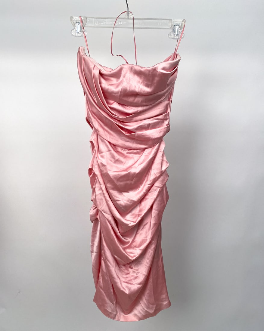 DOLCE & GABBANA PINK RUCHED SATIN DRESS (1 of 1)