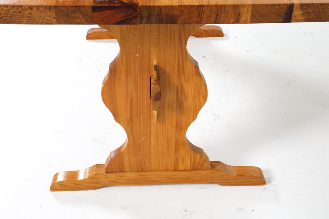 SWEDISH BRUTALIST PINE TRESTLE DINING TABLE - 13