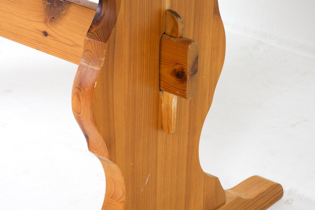 SWEDISH BRUTALIST PINE TRESTLE DINING TABLE - 14