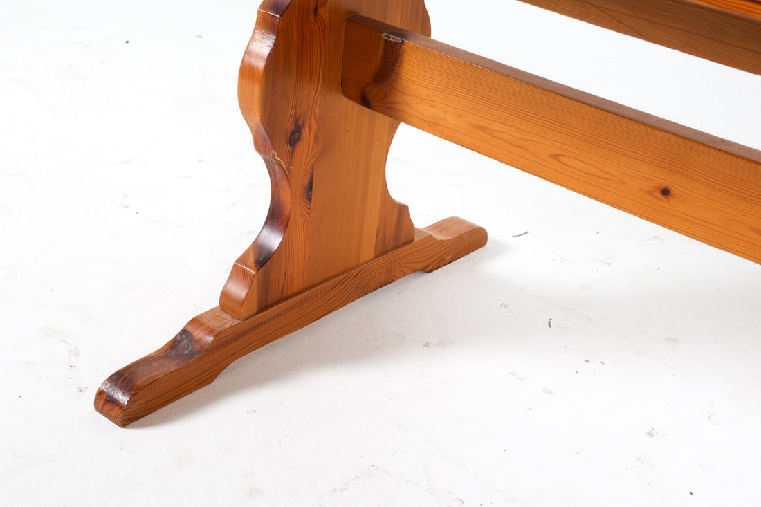 SWEDISH BRUTALIST PINE TRESTLE DINING TABLE - 15