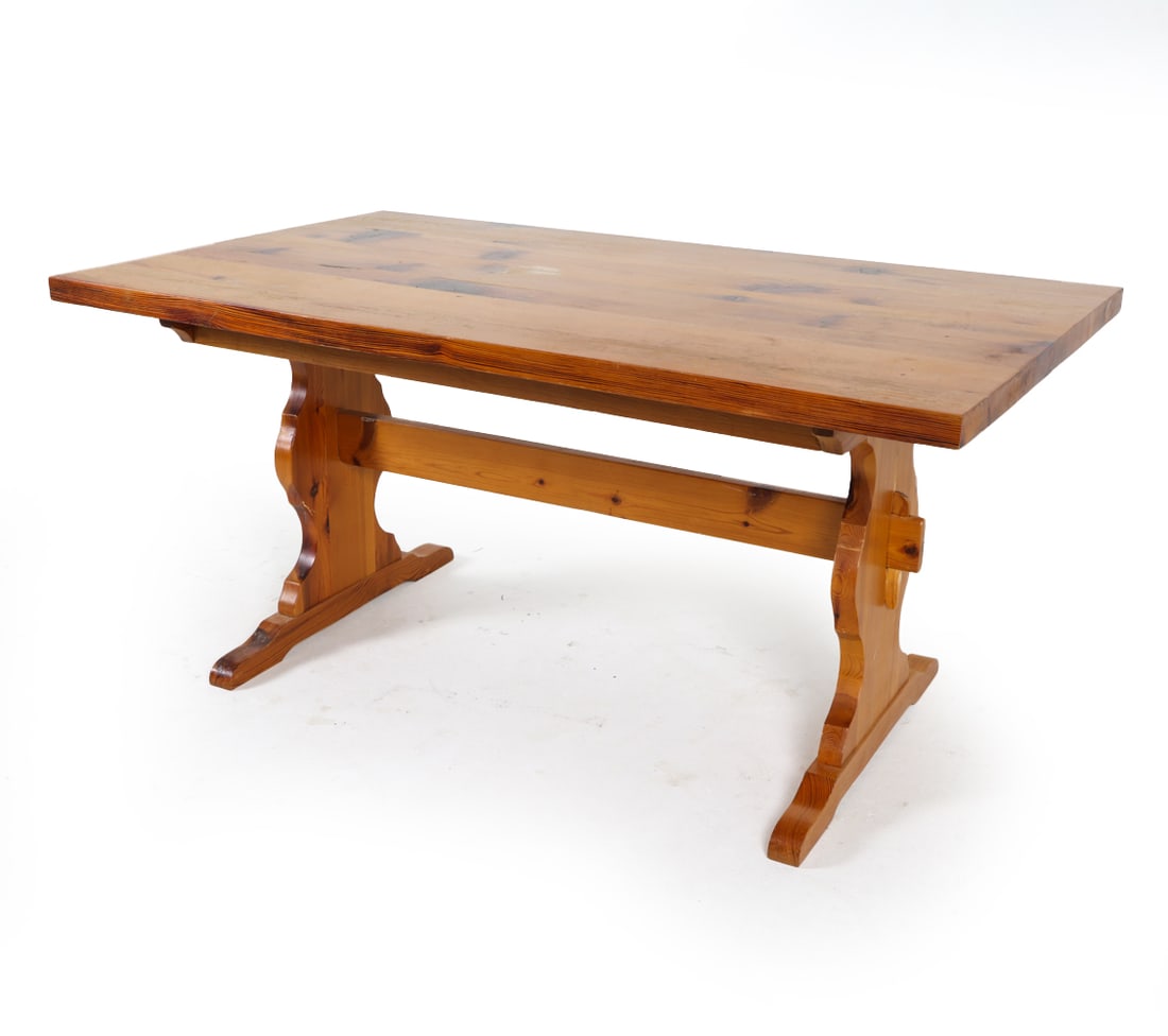 SWEDISH BRUTALIST PINE TRESTLE DINING TABLE (1 of 17)