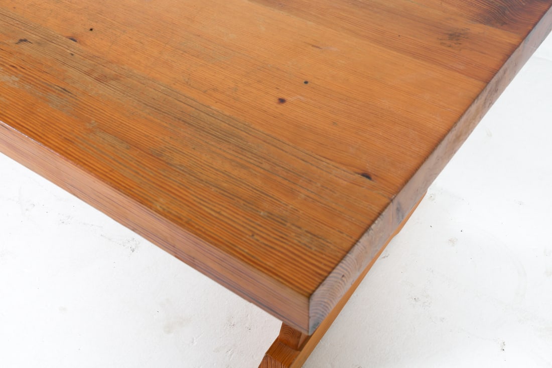 SWEDISH BRUTALIST PINE TRESTLE DINING TABLE - 9