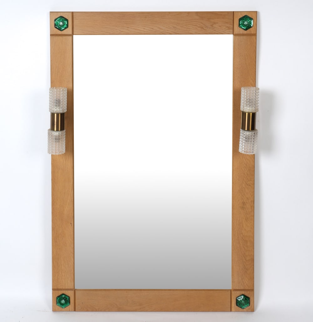 AARHUS OAK ILLUMINATED WALL MIRROR C. 1970S (1 of 6)